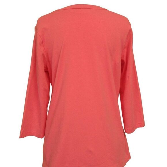 Quacker Factory Bright Pink Beaded V-Neck Pullover Cotton Stretch Top Sz M - Picture 4 of 5